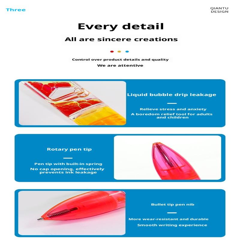 1Pc Liquid Motion Bubble Pen-Retractable Ballpoint,6 Colors, Anxiety Relief Stress-Free Writing, Cool Relax Pen For Study/Office