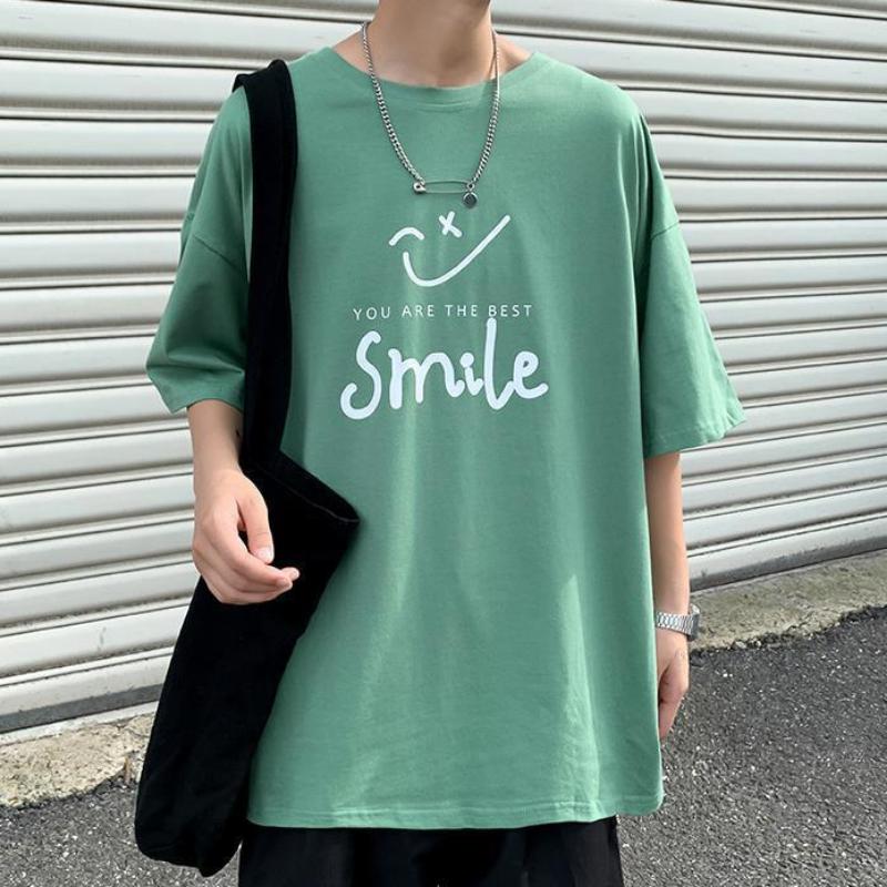 

Летняя футболка с короткими рукавами, мужская очень популярная тенденция, стиль Ins, студенческие свободные японские молодежные короткие тонкие топы 3XL зелёный