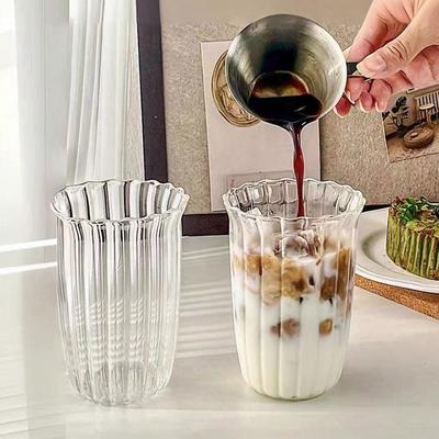 Transparent Glass Striped Cup Easy To Clean Vintage Cocktail Latte Mugs Suitable for Ice Cream Milkshakes