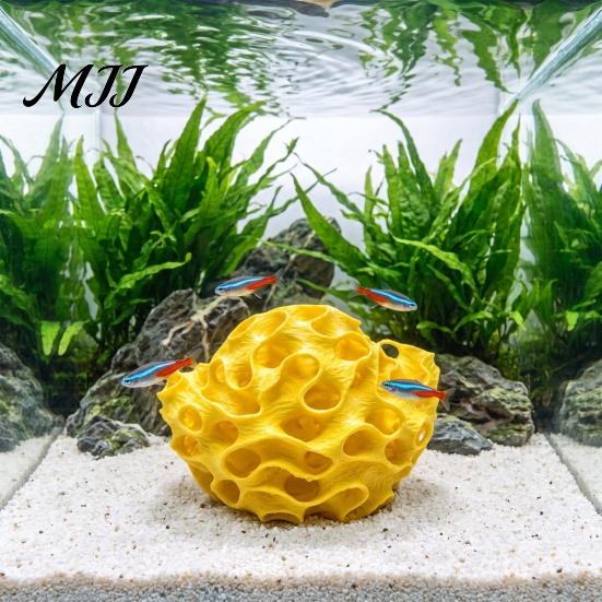 Aquatic Landscaping Accessories Aquarium Shrimp Cave, 3D Printed Honeycomb Betta Hide, Fish Tank Breeding Cave Hideout, Porous Sphere Shelter
