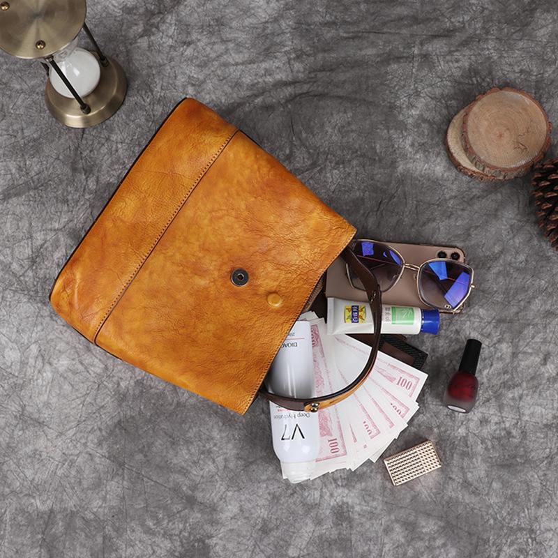 Vintage Tree Bark Leather Multifunction Crossbody Handbag