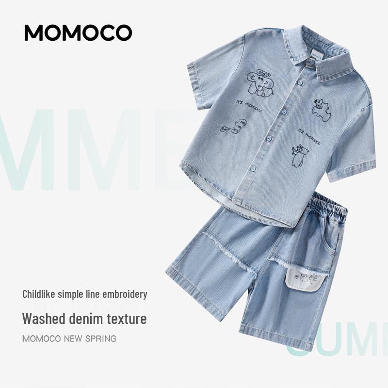 MOMOCO Boys' 2026 Summer Fashion Denim Two-Piece Set