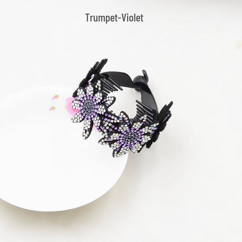 Double-Layer Rhinestone Flower Hair Clip & Hair Tie: Elegant Bun Styling Accessory