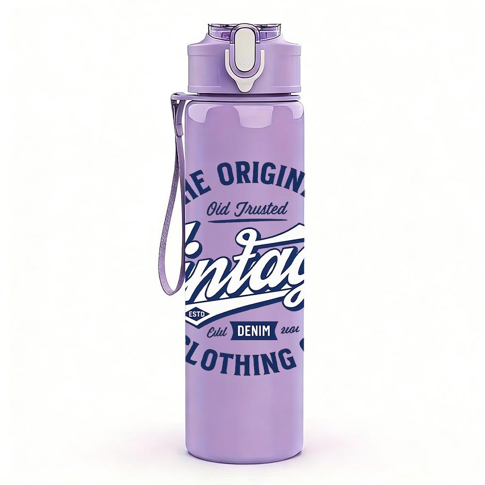 1PC The Original Vintage Clothing Badge Print 750ml Color Plastic Sports Water Bottle Leakproof Flip Straw Lid Suitable for Sports Office Home Use