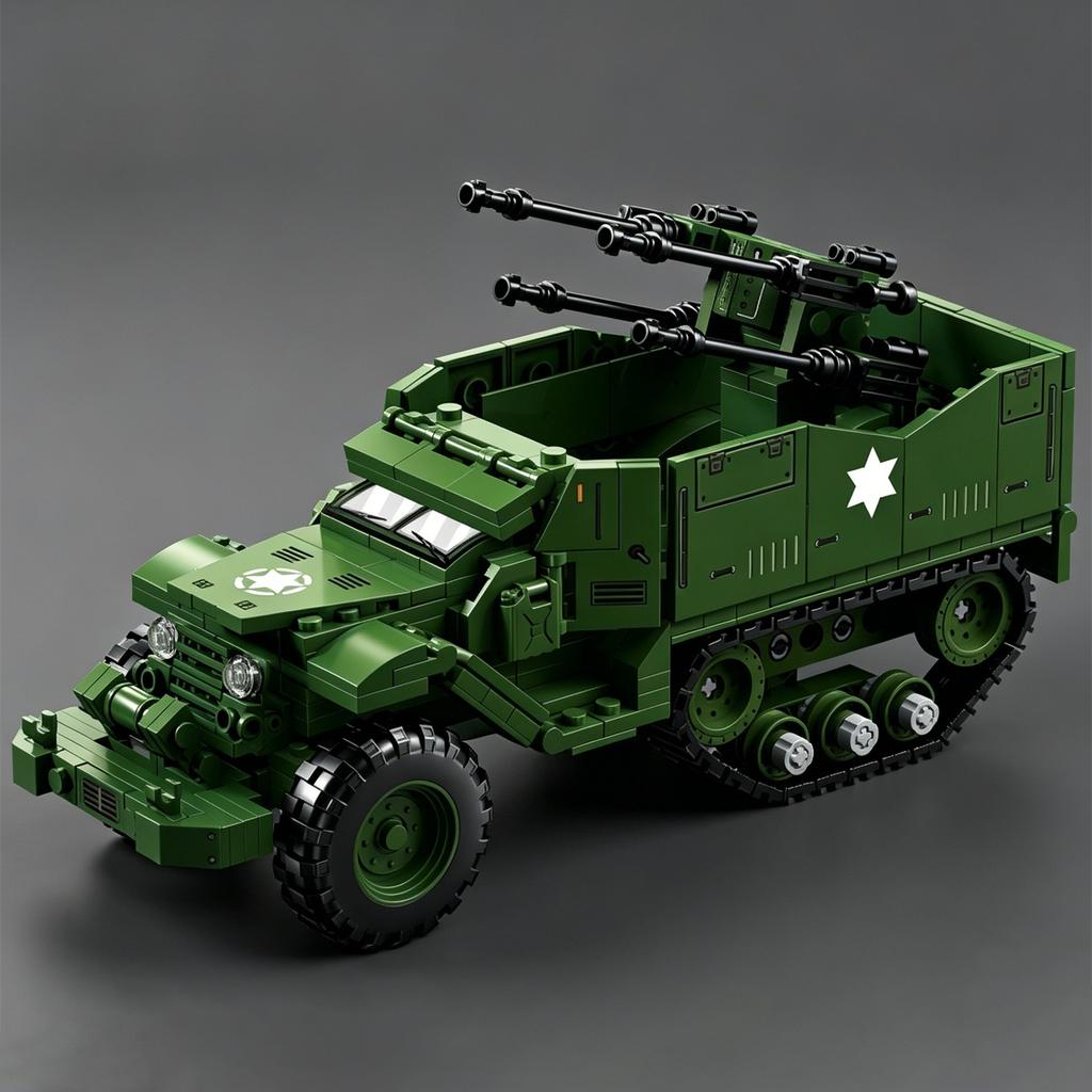 2026 NEW American M16 Half-Track 12.7M2HB Machine Gun Assembled Building Blocks Armored Car Toy Anti-Aircraft Gun