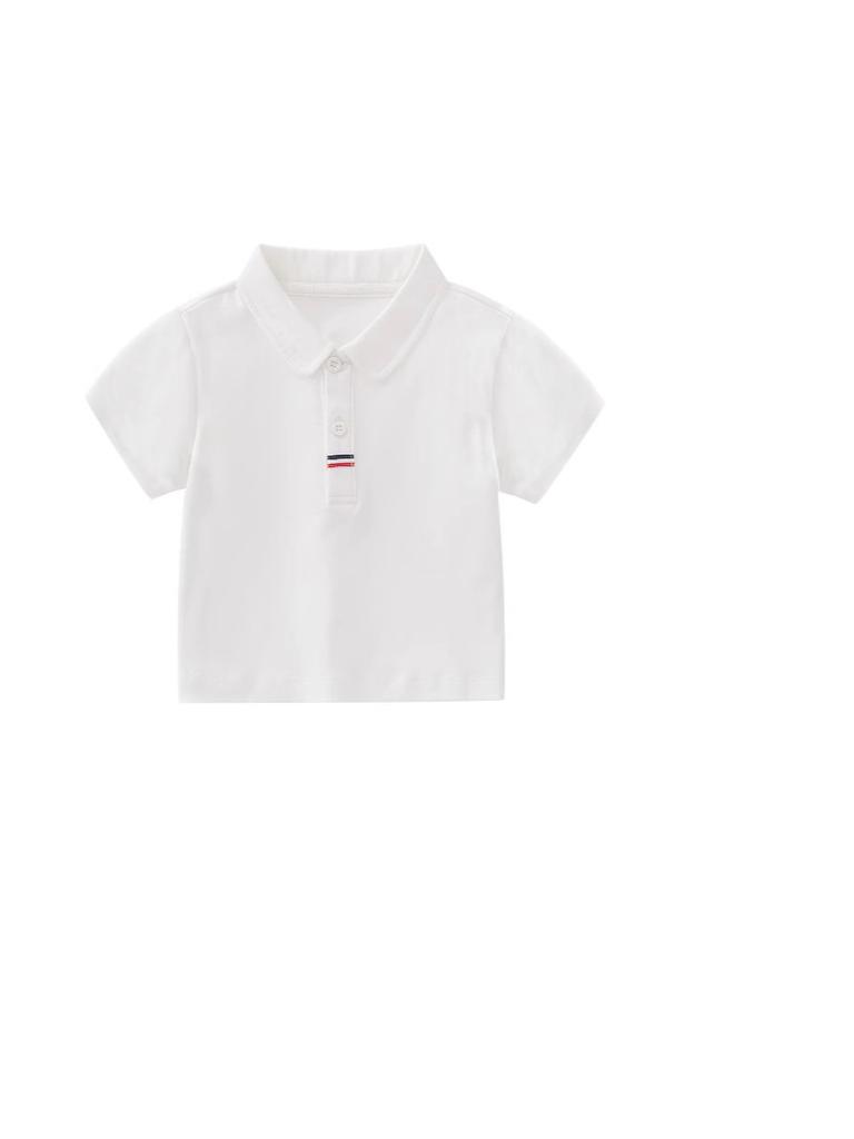 Trendy Street Style Set for Kids - English Color Tricolor Shoulder Small Boys' Polo Short Sleeve T-Shirt 2-Piece Outfit Boys' College Style