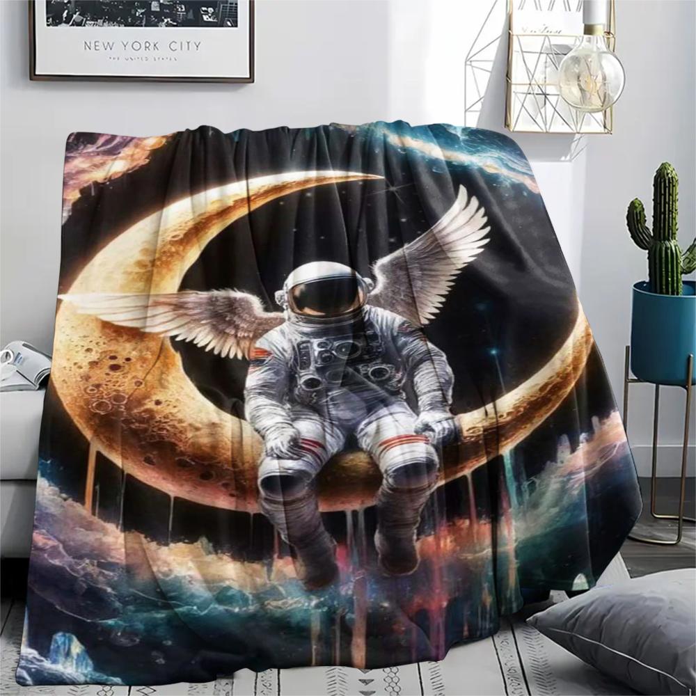 1Pc Astronaut Print Flannel Blanket, High Quality Comfortable for All Seasons, Home Decor, Warmth and Comfort, Perfect for Christmas Gifts