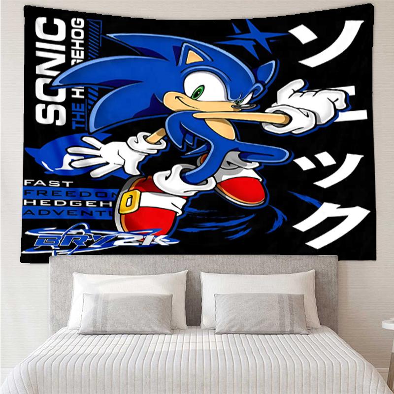 Sonic Print Tapestry, Backdrop, Easy Setup, Ideal for Bedroom, Office & Living Room, with Aesthetic Wall Hanging Decor.