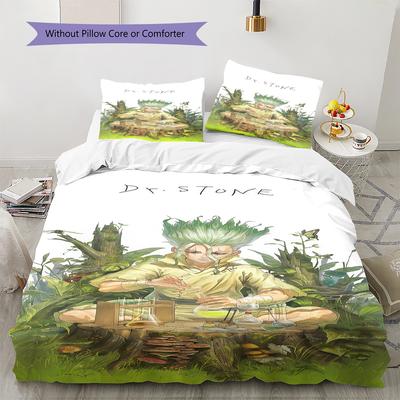 Dr STONE Pattern Bedding,Quilt Set Quilt Cover Pillowcase Home Birthday Gift (1 * Duvet Cover + 2 * Pillowcase, Without Core)