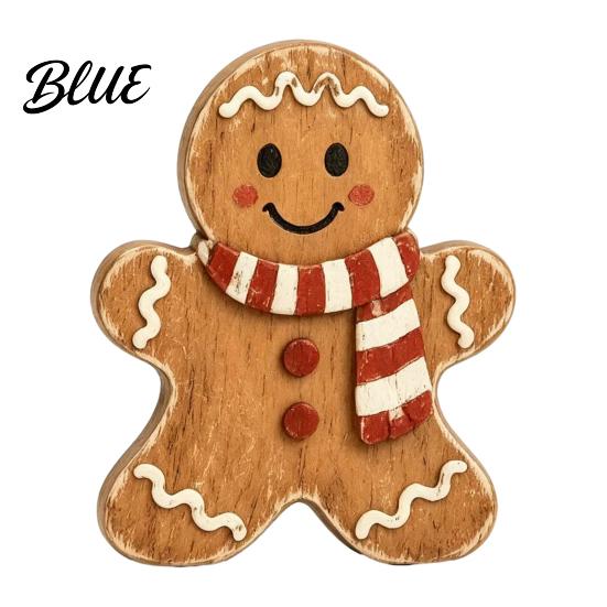 Christmas Fireplace Mantle Decor Wooden Gingerbread Man Decor, Rustic Gingerbread, Candy Cane House Figurines, Xmas Cute Lady Figurines Tabletop
