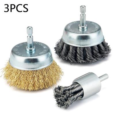 3PCS  Wire Cup Brush End Brush Set Wire Brush for Drill 1/4 Inch Hex Shank