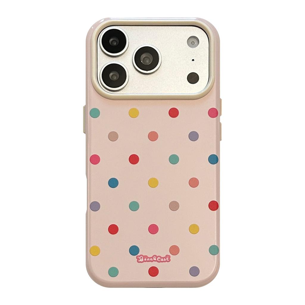Dopamine Color-blocking Polka Dot Apple 17 Pro Phone Case, iPhone 16 Shockproof, 15 Macaron, 14 Soft, 13 Compatible