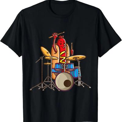 Hotdog Drummer Shirt Drum and Bass Percussionist Music Shirt T-Shirt