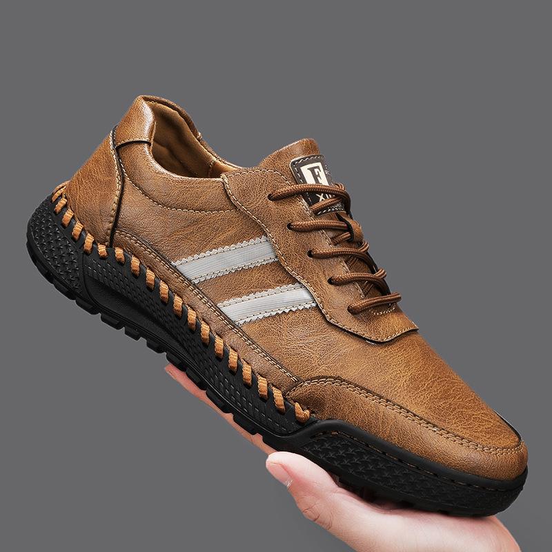 Men s Outdoor Casual Leather Shoes: Versatile, Trendy, Hand-Stitched, Large Size, Fashionable Sneakers 45
