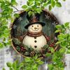 Vintage Metal Tin Sign 8x8 Inch Snowman Wreath Wall Art Rustic Home Decor