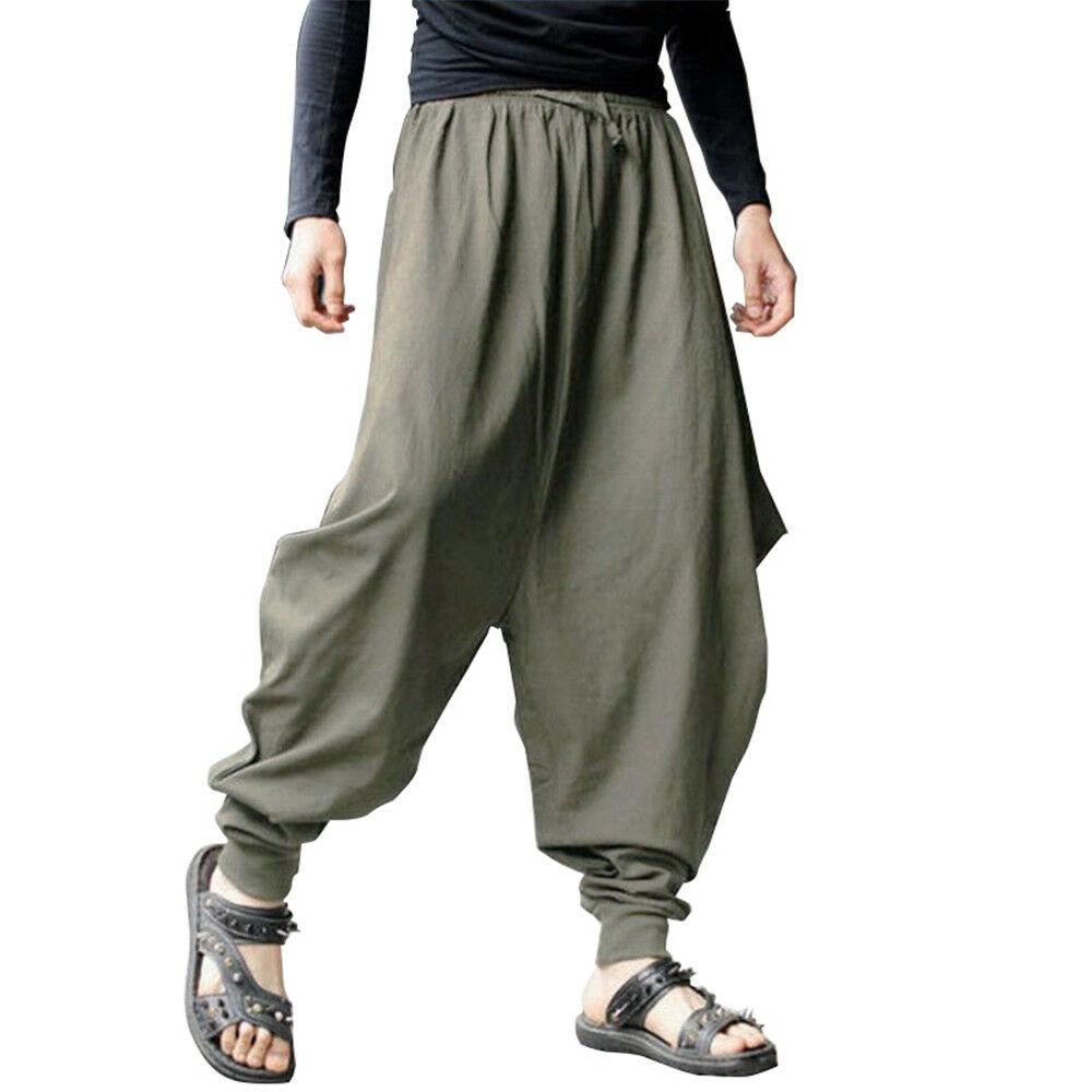 Men Retro Casual Cotton Harem Japanese Trousers With Comfortable Linen Fabric For Stylish Everyday Wear