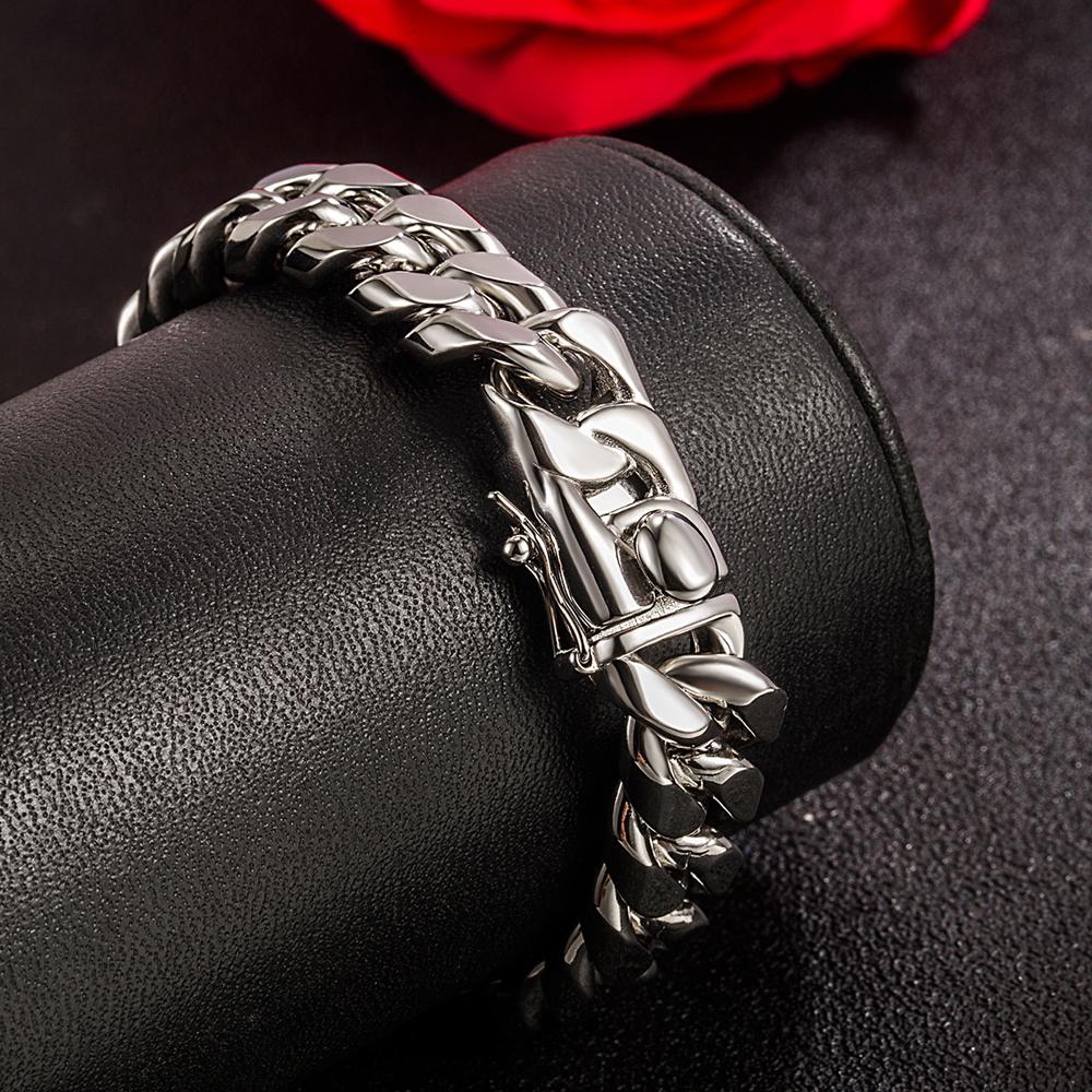 New Trendy 12 MM Bracelet Curb Cuban Chain Bracelet Classic Width Chain 925 Sterling Silver Bracelet for Men Women Jewelry Gift