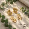 Vintage Gold Plated Metal Texture Shell Drop Earrings for Women Boho Elegant Imitation Pearl Conch Coral Earring Party Jewelry