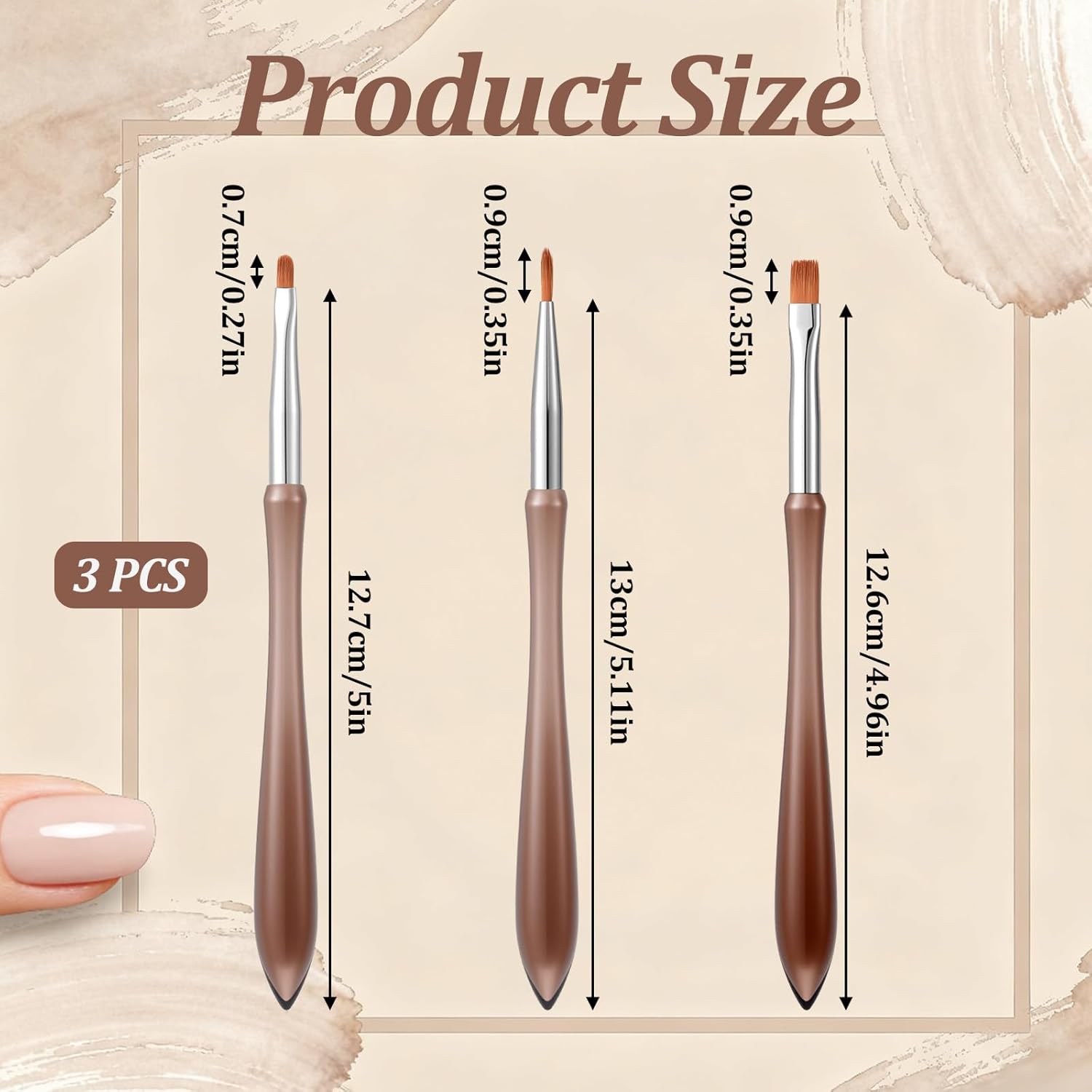3PCS Nail Art Brushes for Gel Polish French Brush for Nails, Nail Detail Brush for Nails Art Designs