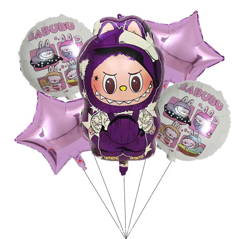 

5 шт. Милый мультяшный воздушный шар из алюминиевой пленки Лабубу, украшение для детской вечеринки по случаю дня рождения, надувная игрушка для детского праздника