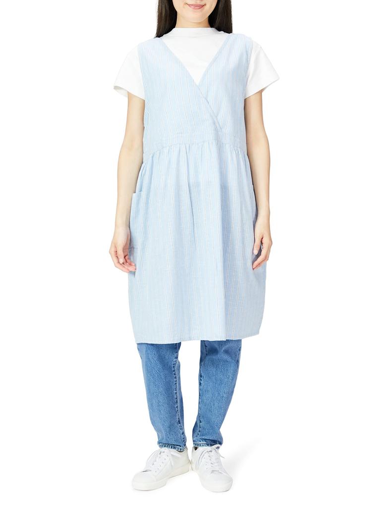 Striped BL [Hiba Japan] Apron, Linen-Stuffed 2-Way Apron, AP42235, M-L