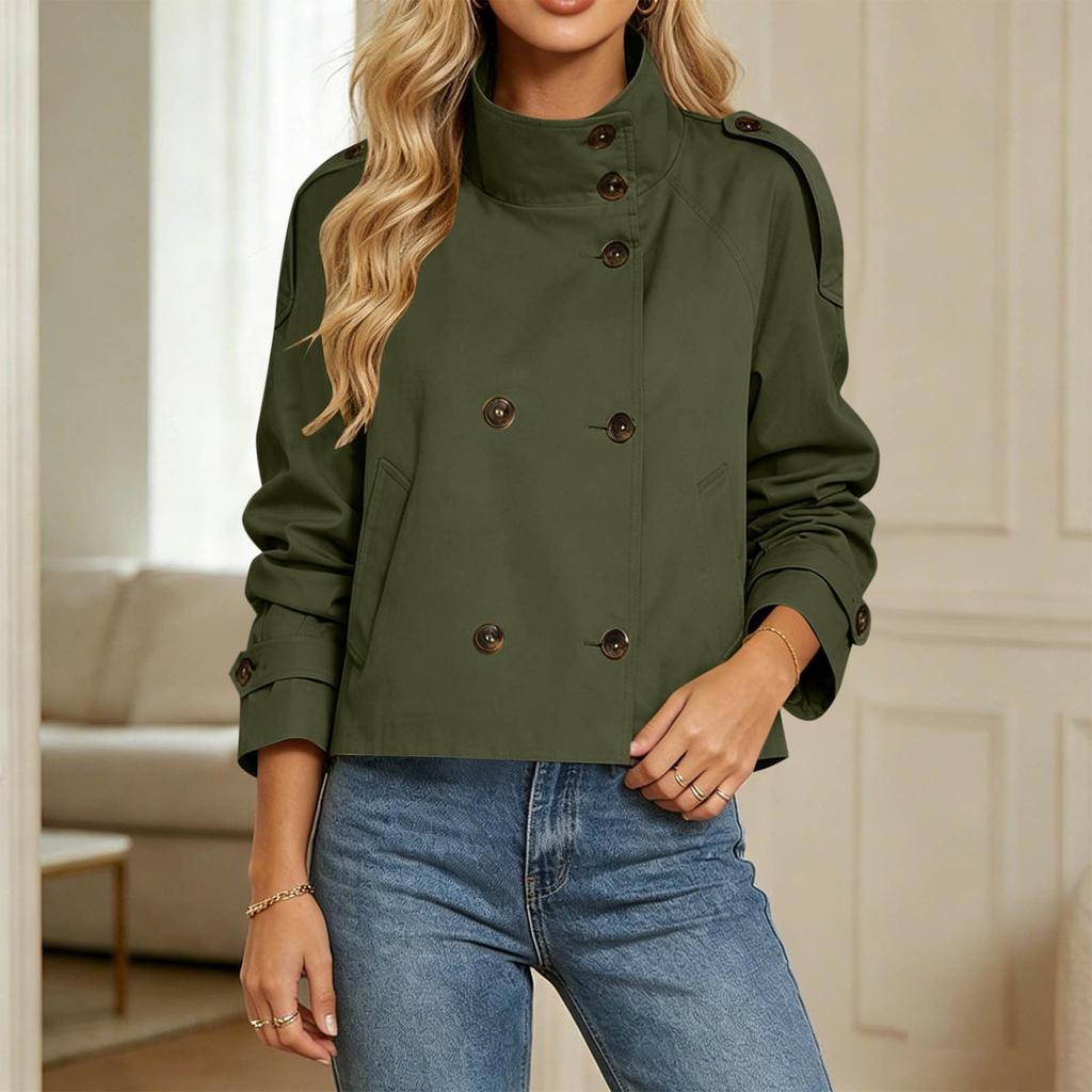 Women's Double-Breasted Jacket Short Length for Fall Winter Outerwear