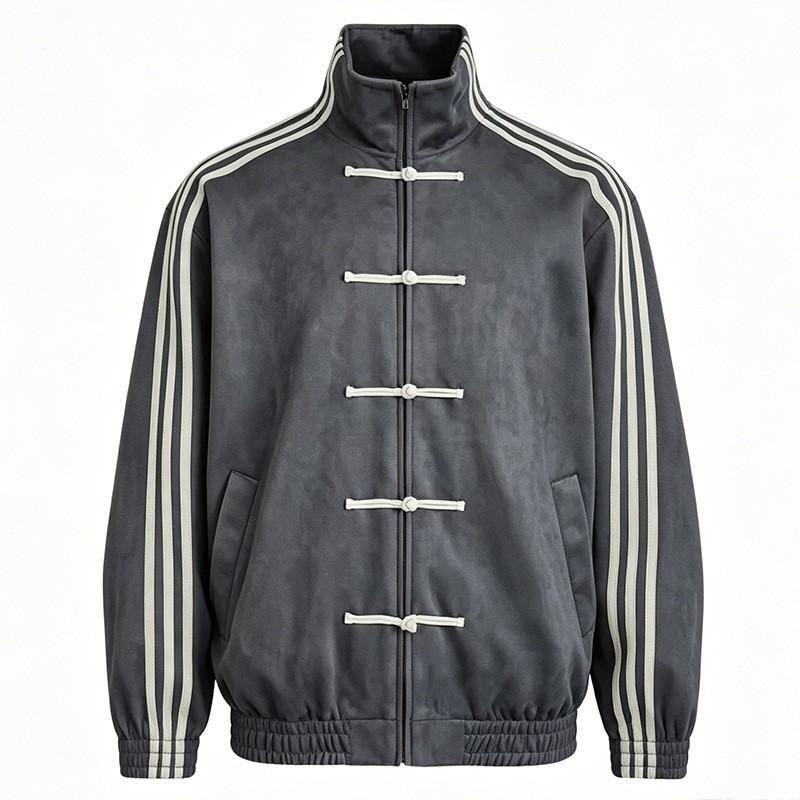 Vintage Chinesischer Knoten Wildlederjacke Unisex Locker Geschnitten Oberbekleidung