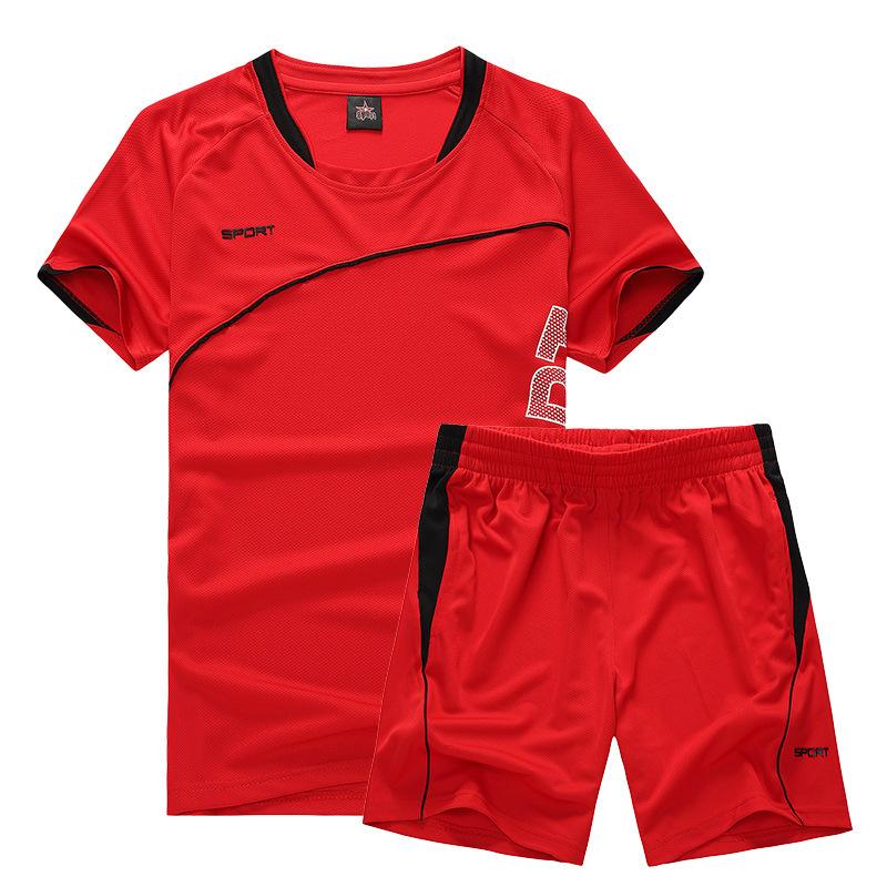 

Men s Summer Sports Suit Breathable Quick-drying T-shirt Shorts Two-piece Set L красный