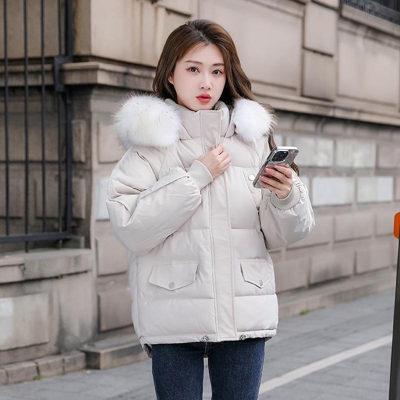 Down cotton-padded clothes New large fur collar cotton-padded jacket Women's loose bread clothing Thickened jacket Short cotton-padded clothes