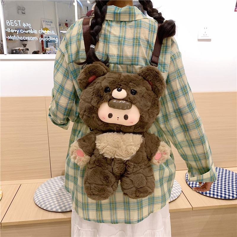 Cute Vinyl Face Bear Backpack Plush Doll Hanging Jewelry Decorative Gift Plush Series