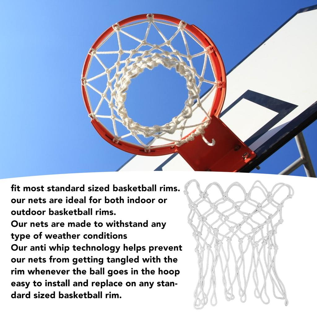 Basketball Net Replacement All Weather Anti Whip Fits Standard Indoor Outdoor Rims Professional Basketball Nets Polyester White