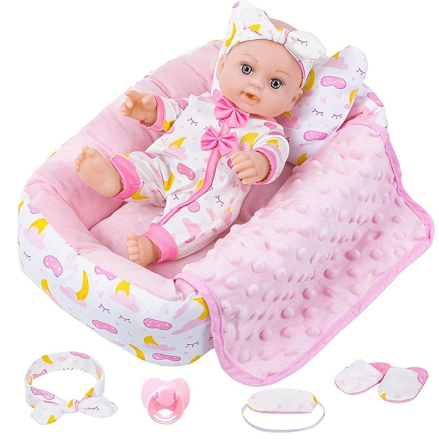 Realistic Girl Baby Doll with Accessories & Clothes Blanket Carrier Bassinet Bed Pacifier Newborn Nursery Toys Gift for Toddlers