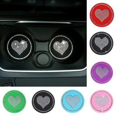 Auto Runde Wasserflasche Silikon Untersetzer Herzform Strass Dekor Getränkehalter Anti-Rutsch-Gehörbeständige PVC-Bechermatte