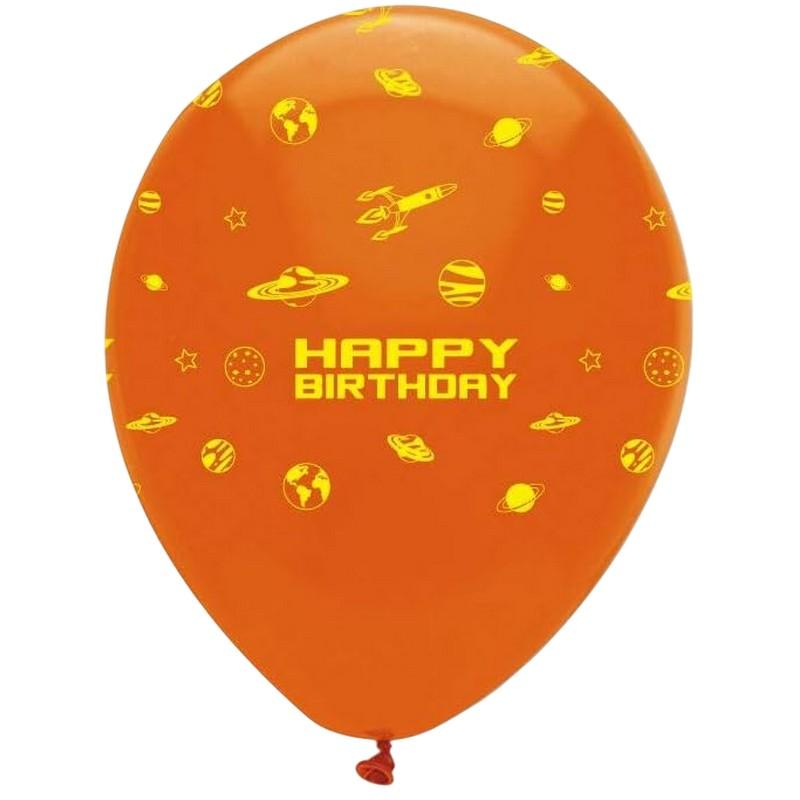 Creative Party Space Blast Latex All-Over Print Happy Birthday Balloons (Pack of 6)
