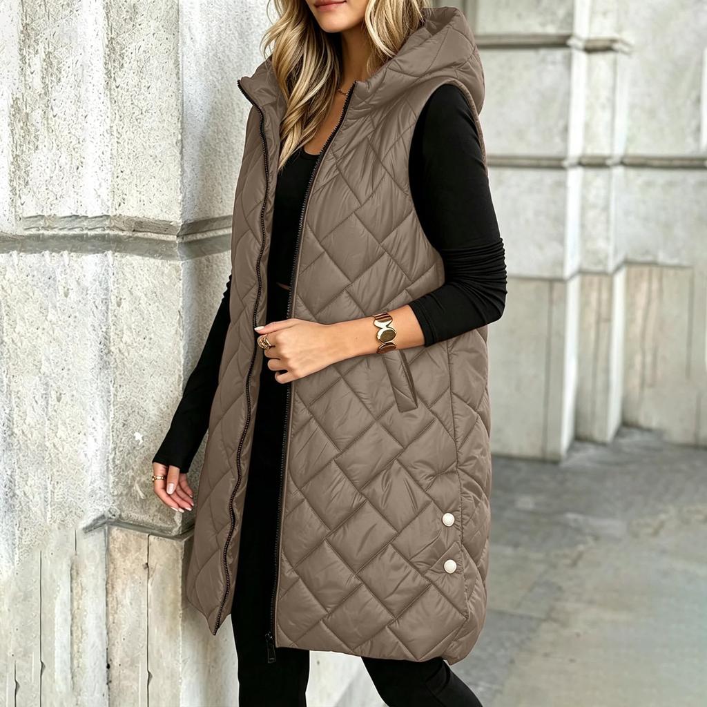 Gilet Giacca Casual da Donna Senza Maniche con Cappuccio in Cotone per Autunno e Inverno