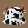 Thicken Plush Fisherman Hat Faux Fur Winter Plush Hat Casual Cow Horn Bucket Hat  Girl
