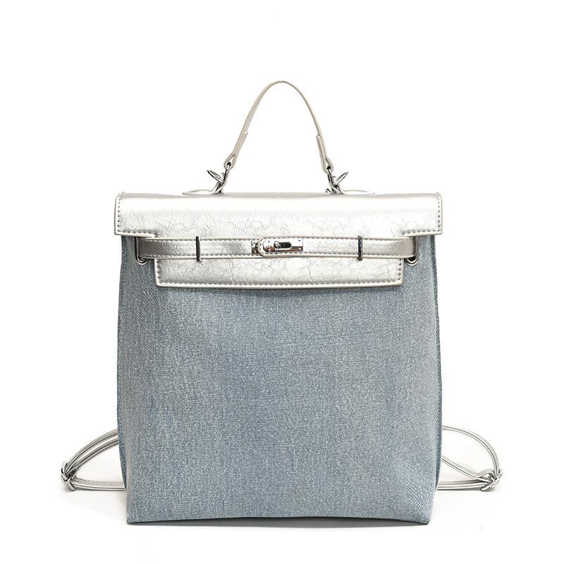 

Джинсовий жіночий рюкзак великої місткості Новий універсальний рюкзак для поїздок Дорожня сумка large срібний