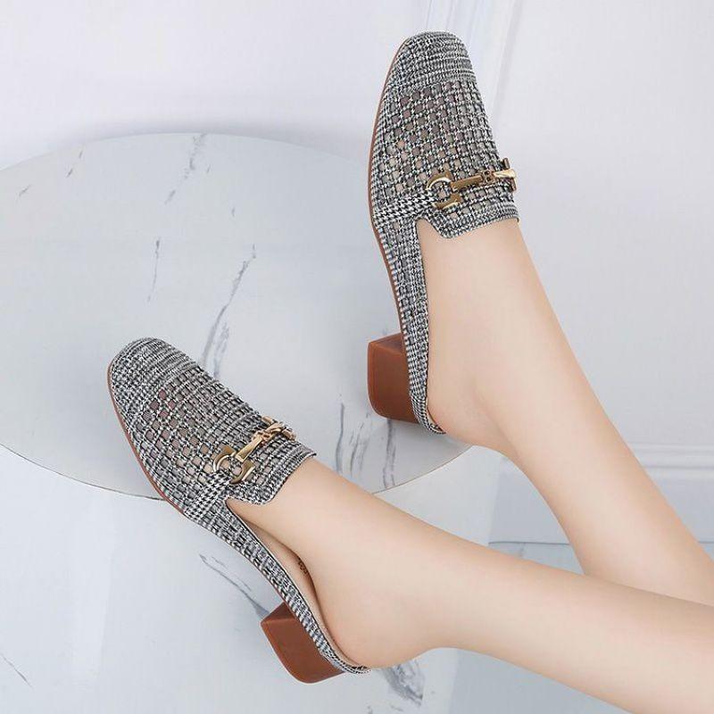 Low Heel (less Than 3cm) Rubber Flat Low Medium Heel High Heel Sandals Slippers Women's Single Shoes Leather Shoes Women's Casual Sports Women's Shoes