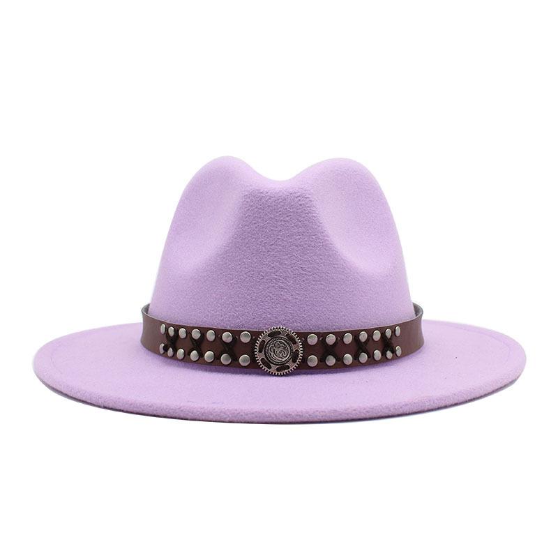 Ji Nan Ladies Wool Jazz Hat Big Eaves Hat Trendy Flat Edge Top Hat