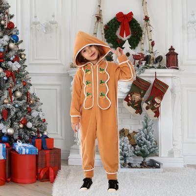 Christmas Onesie Costume for Kids Gingerbread Man/Santa/Green Elf Cosplay Outfit Unisex Plush Bodysuit for Halloween Christmas Carnival Festival