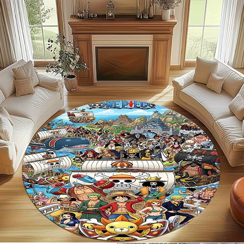 One Piece Druck Runder Teppich, Waschbarer Bodenläufer, Für Eingangsbereich Studentenwohnheim Waschküche Büro Arbeitszimmer, Heimdekoration Geburtstag Weihnachtsgeschenk