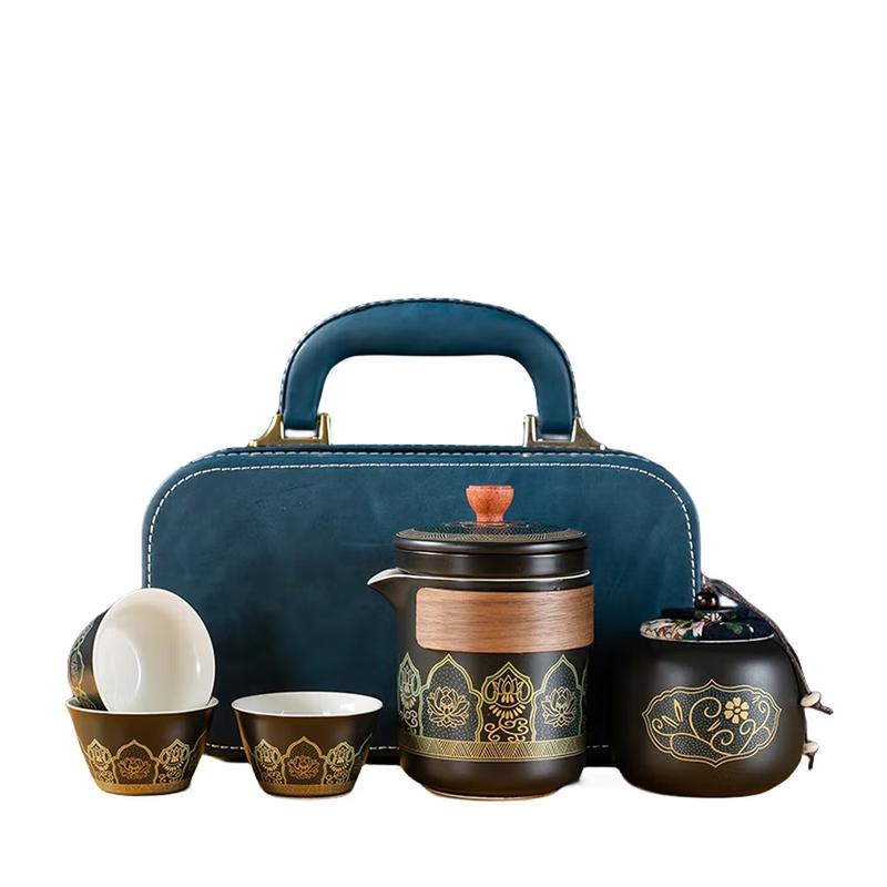 Traditional Ceramic Express Tea Set with Tea Caddy