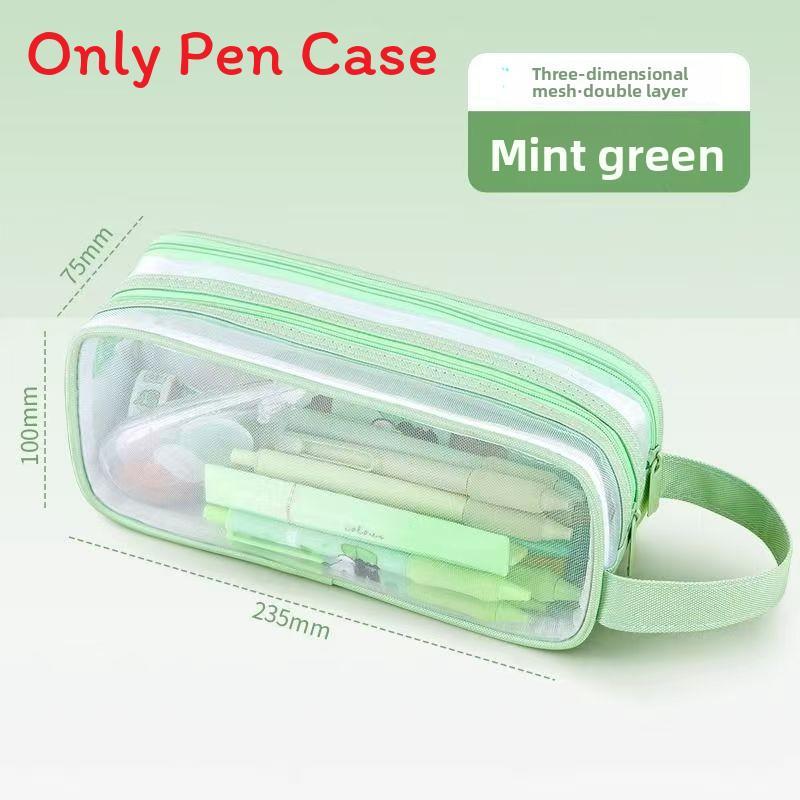 Student Double Layer Mesh Transparent Pencil Case With Large Capacity For School Use