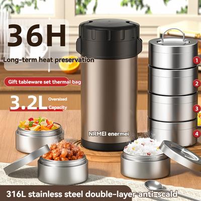 3.2L Thermal Lunch Box Insulation Bento Multifunctional Hot Food Stainless Steel Multilayer Separate Container Tableware Box Set