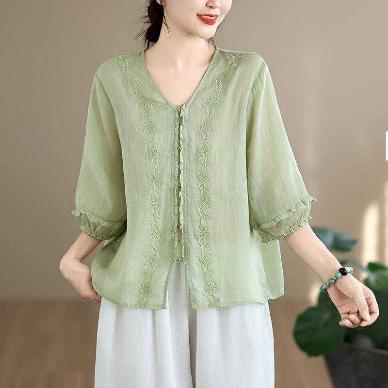 DIMANAF 2026 Summer New Plus Size Women Blouse Shirt Elegant Embroidery Floral Lady Tops T-Shirt Cotton Fashion Clothing