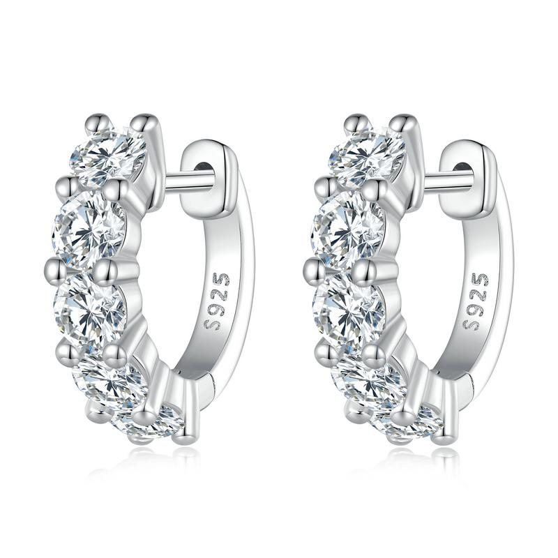 WOSTU 2.0 CT D Color VVS1 EX Moissanite 925 Silver Hoop Earrings 3.5mm Round Diamond Cut Platinum Plated Earrings