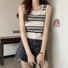 WTEMPO Girl's Retro Large Size Striped Casual Versatile Camisole Vests Women's Spring Summer Sleeveless Knitted Bottoming Tank Tops