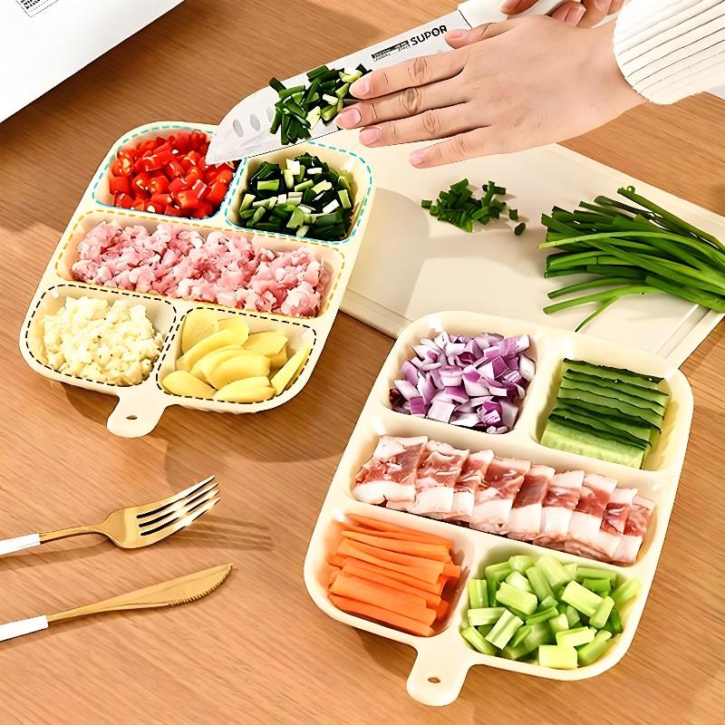 Kitchen Scallion Ginger Garlic Side Dish Compartmentalized Storage Tray 5 Grids Hot Pot Preparation Ingredients Divided Plate
