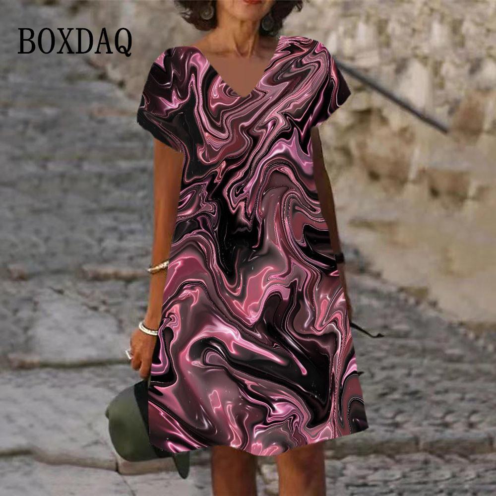 Tie Dye Regenbogenprint Damenkleid Elegant Süß Lässig Kurzarm V-Ausschnitt A-Linie Kleid Sommer Mode Oversized Kleidung Damen