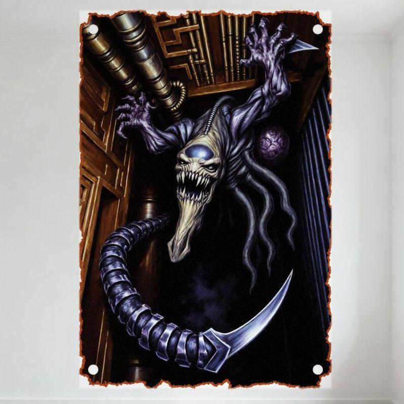 Monstrous Alien Humanoid Creature Metal Tin Sign - Industrial Dark Eerie Art Plaque for Home Bar Man Cave Decor